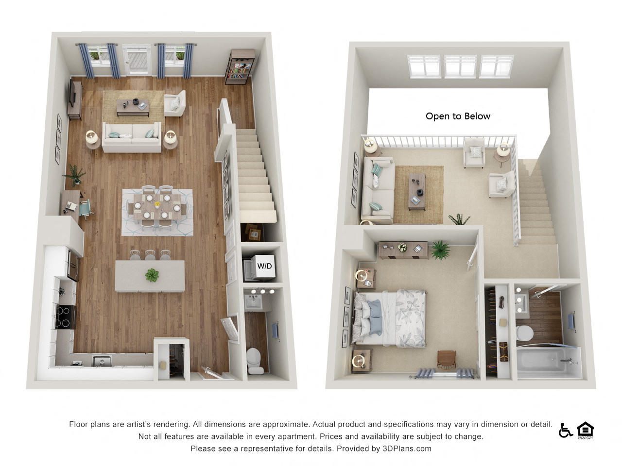 Floor plan for 1 bed, 1.5 baths, 1071 sqft